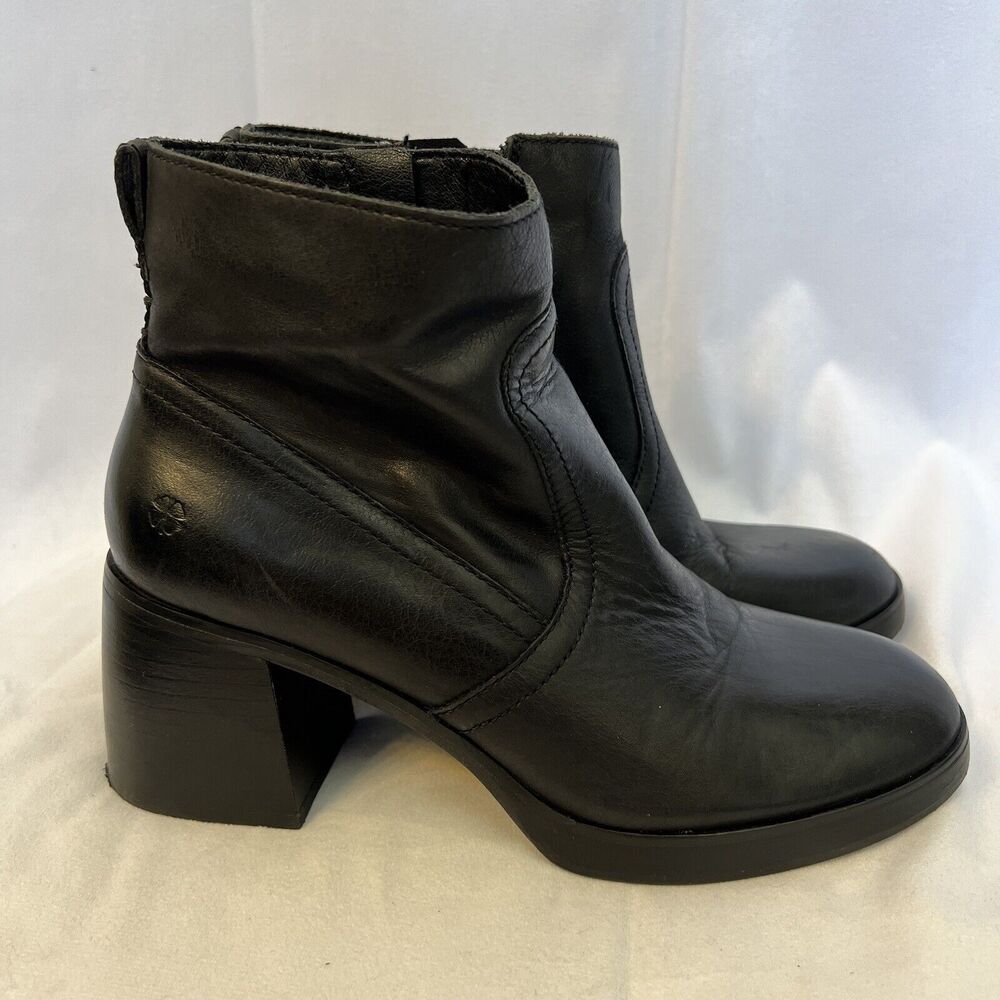 Lucky Brand Quiniya Bootie Women Black Leather Size 8M 90s Inspire Chunky Heel